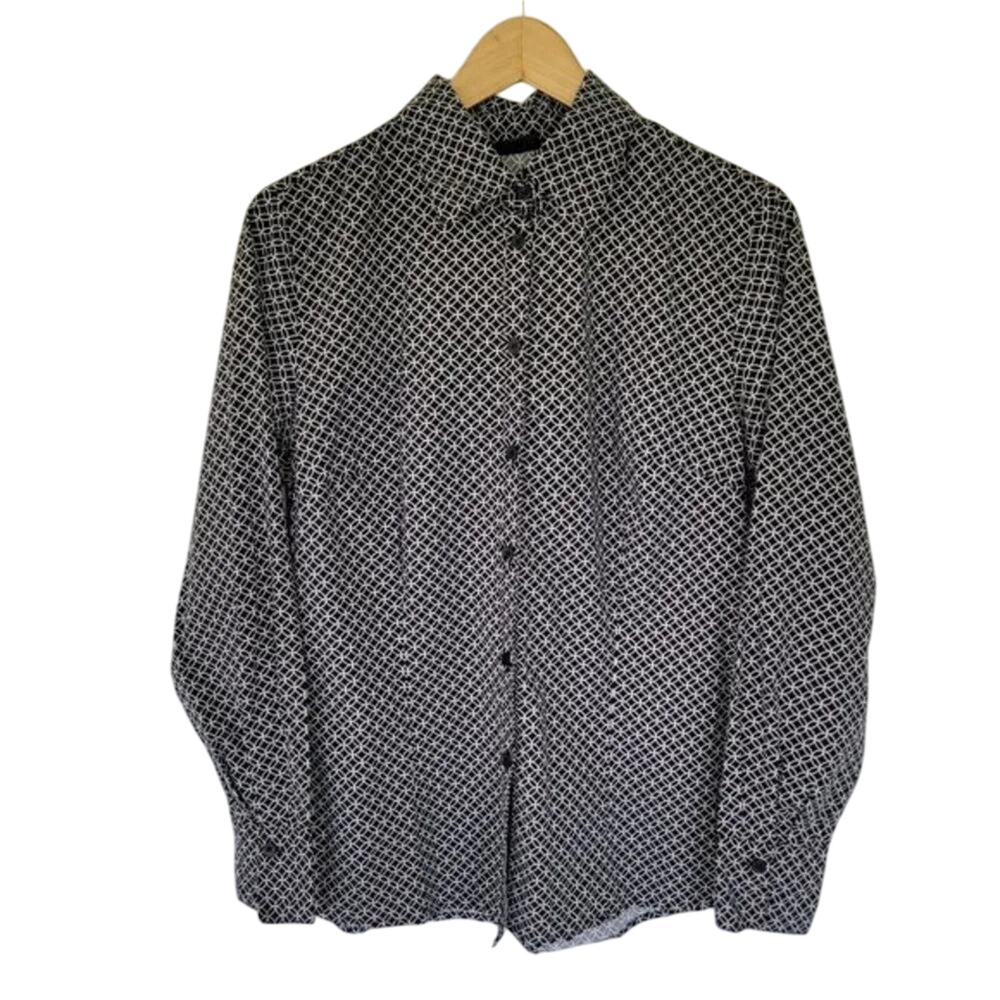East 5th Essentials Long Sleeve Button Down Blouse Womens Size 8 Black White